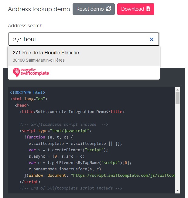 Integrate France address autocomplete with Swiftcomplete's integration builder Integrate France address autocomplete with Swiftcomplete's integration builder
