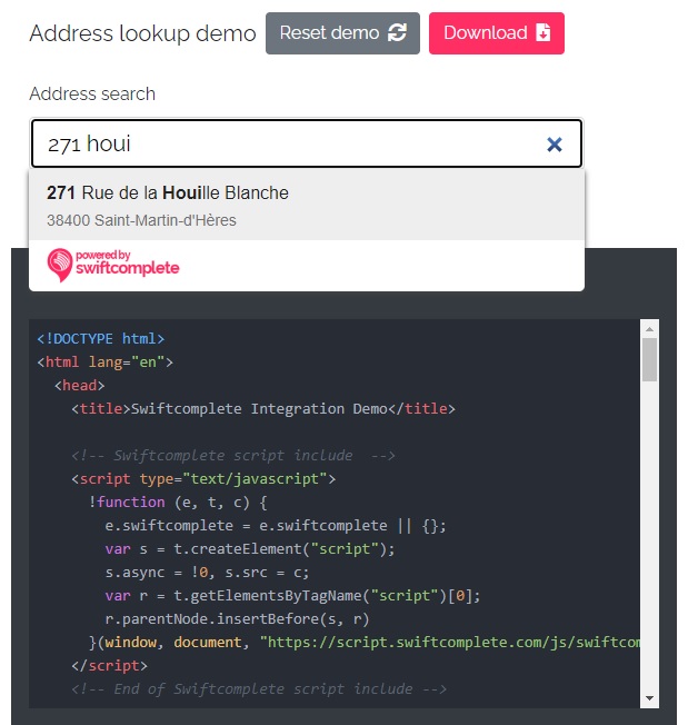 Integrate France address autocomplete with Swiftcomplete's integration builder
