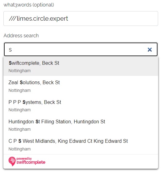 Location biasing prioritises addresses near the what3words address
