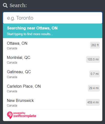 Canadian searching, with location biasing towards Ottawa, ON
