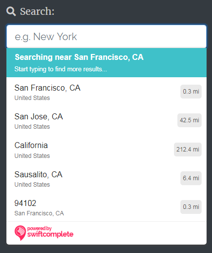 US searching, with location biasing towards San Francisco, CA