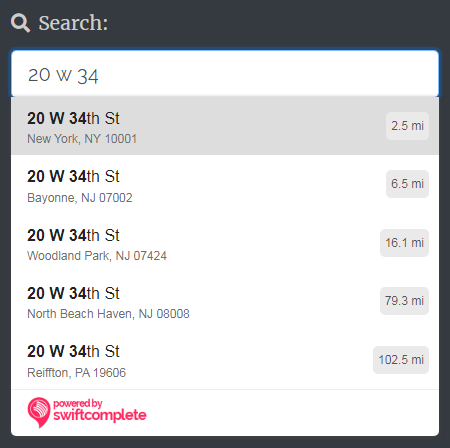 US address searching, with location biasing towards New York