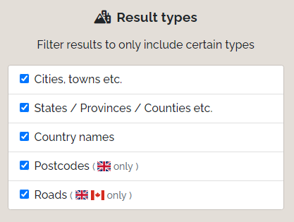Result filtering can be used to limit searching to specific types of results