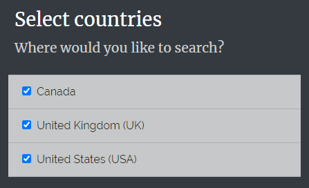 Select the countries that you want to return in the city autocomplete