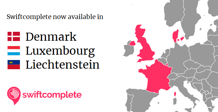 Address autocomplete coverage expanded to Denmark, Luxembourg and Liechtenstein