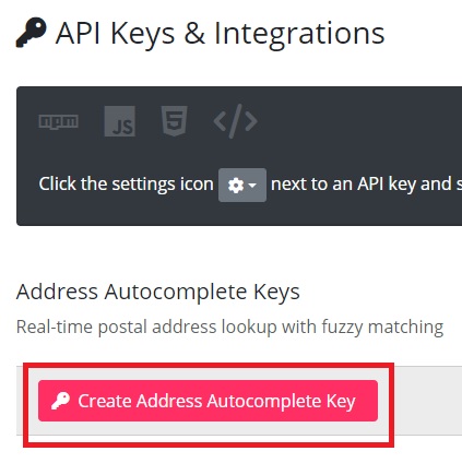 Click 'Create Address Autocomplete Key'